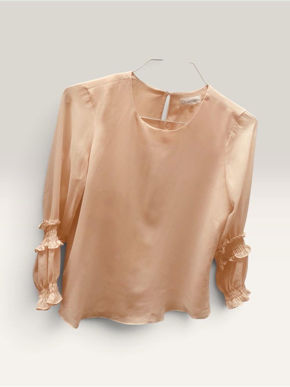 Calvin Klein Light Peach Long-Sleeve Ruffle Cuff Blouse XS